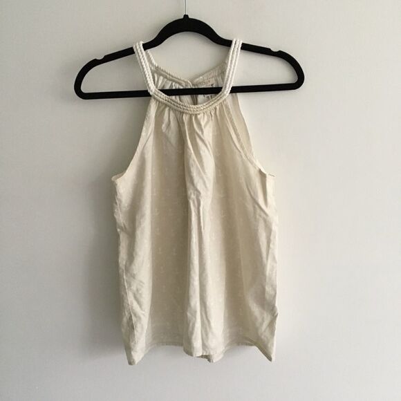 J. CREW Sleeveless Halter Blouse Nautical Anchor Print Tan White 4 - Picture 10 of 14